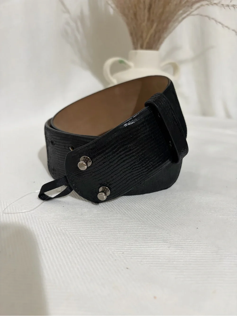 Ann Taylor Classic 90s Leather Double Stud Belt Wide Waist Black Western Boho S